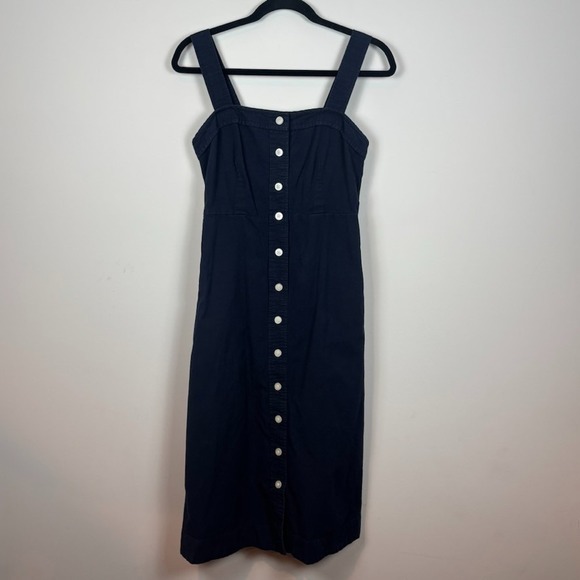 Everlane Dresses & Skirts - Everlane The Cotton Weave Picnic Midi Dress Navy Womens sz 2 Classic Clean Girl